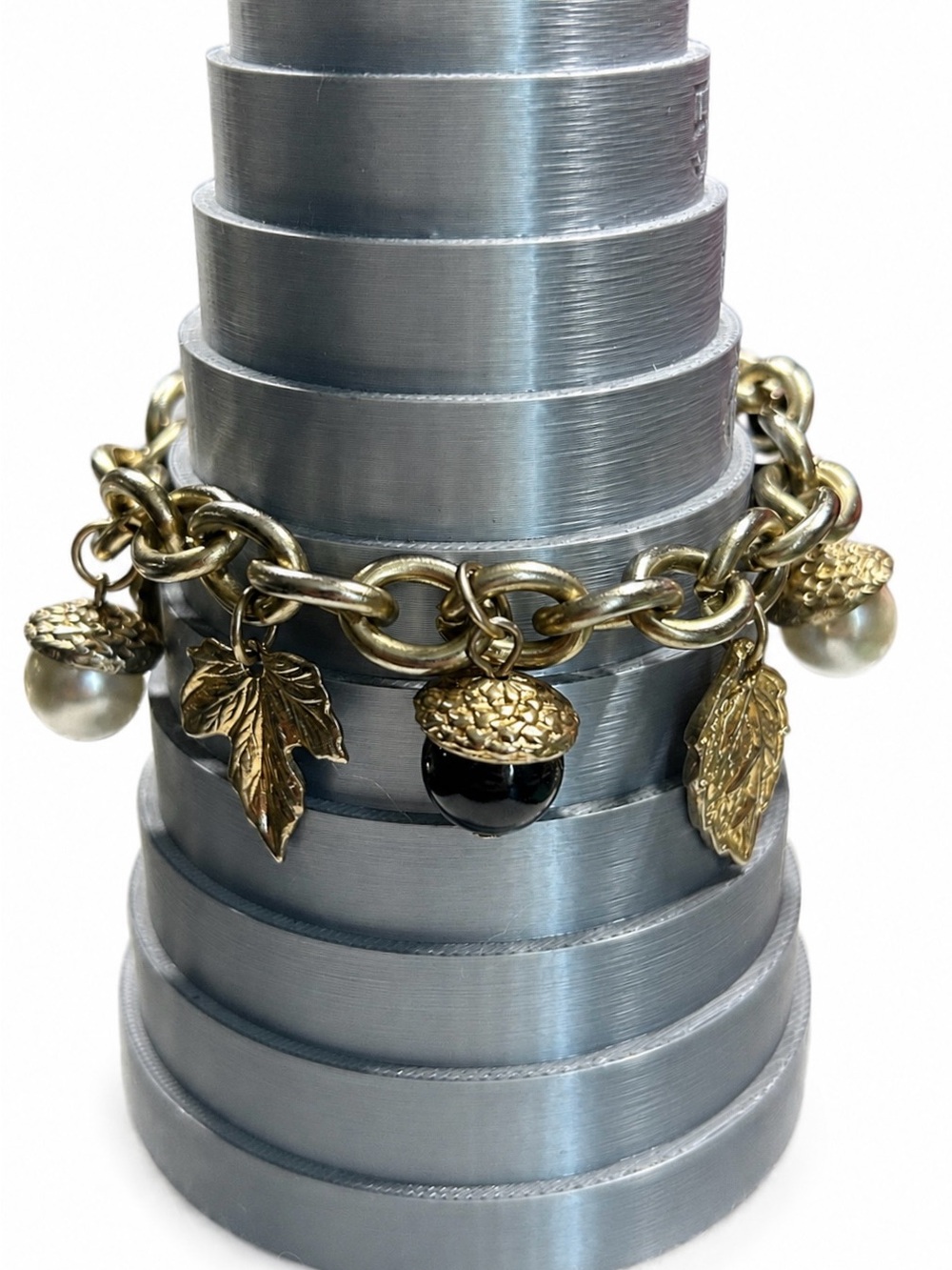 Vintage Gold-Tone Acorn & Leaf Charm Bracelet (c. 1955–1965)
